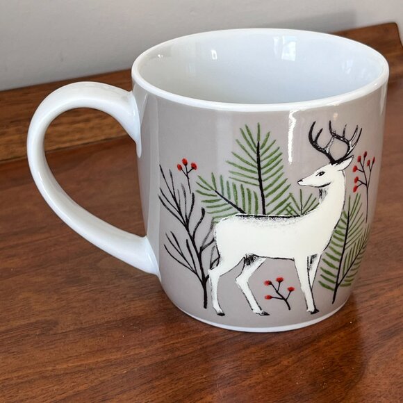 Now Designs "Noble Deer" Porcelain Mug Holiday Christmas Illustration Berry 12oz - Picture 2 of 9